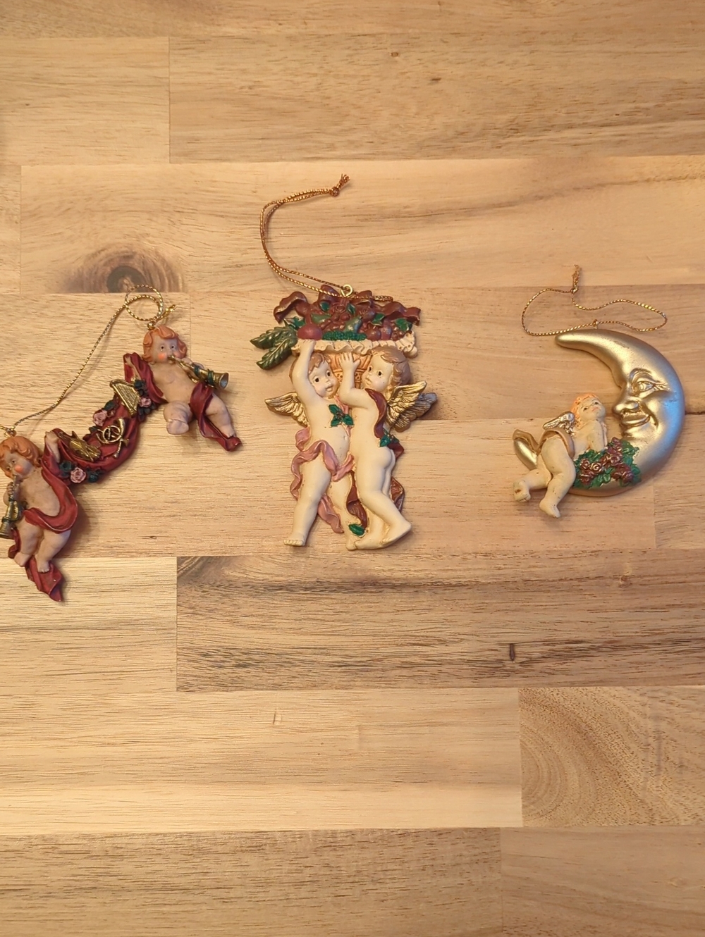 Cherub Christmas Ornaments Set Of 3 Resin-